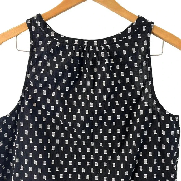 Old Navy XL Black And White Tank Swiss Dot Rectangles Keyhole Cotton Preppy Top - Picture 2 of 6